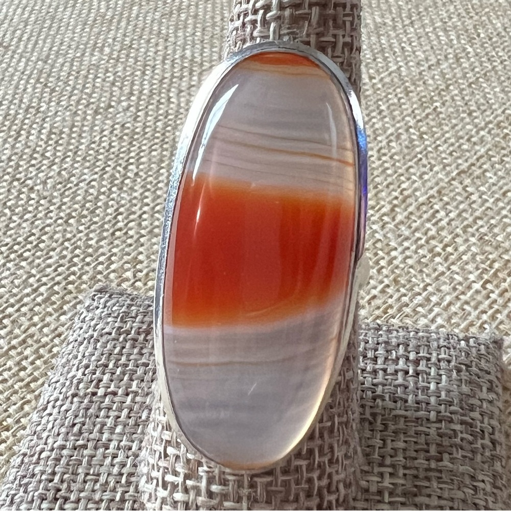 New Sardonyx Orange Agate Onyx Stone Silver Overlay Statement Ring Size 8